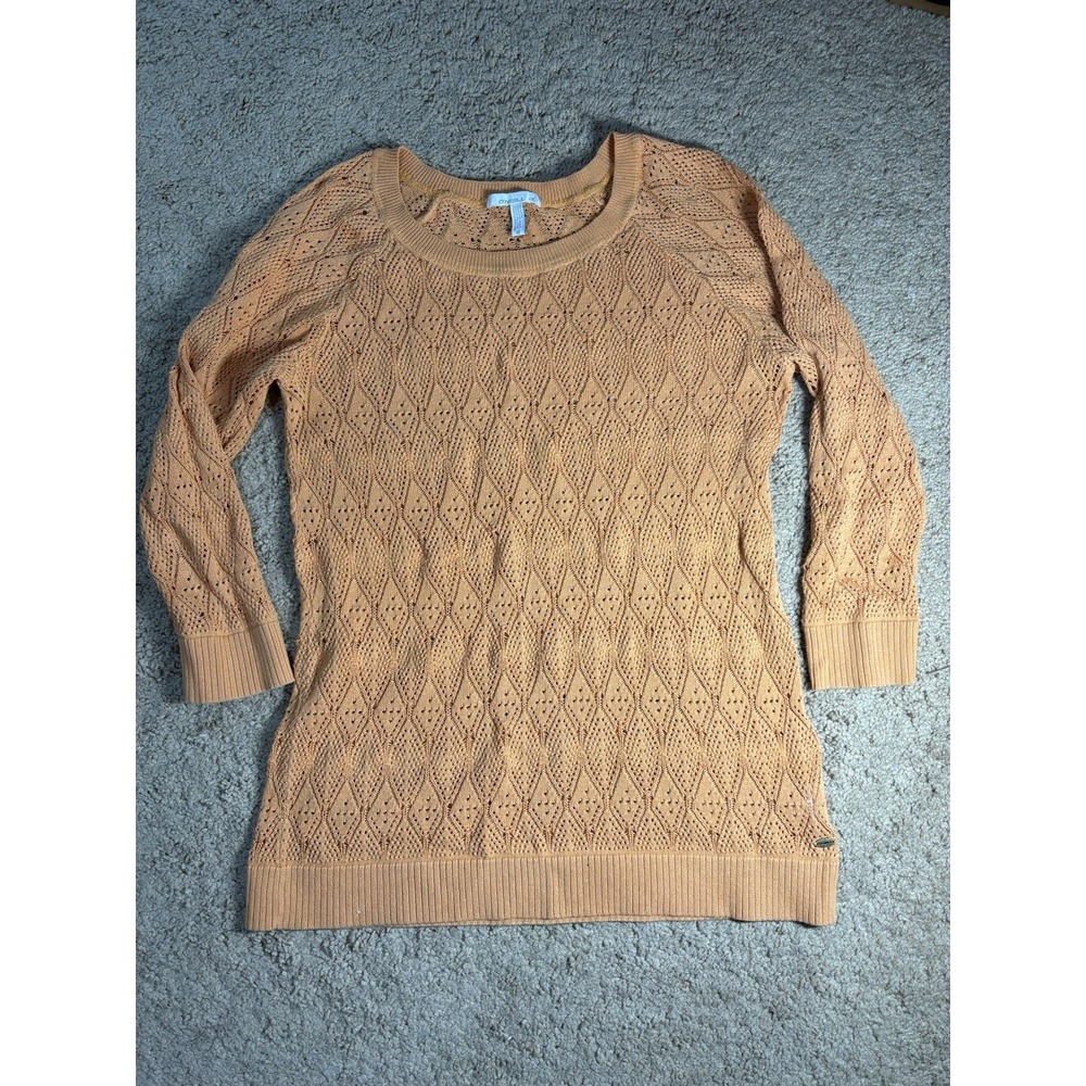 O'Neill Pointelle Knit Sweater Women Medium Orange Scoop Neckline Beach